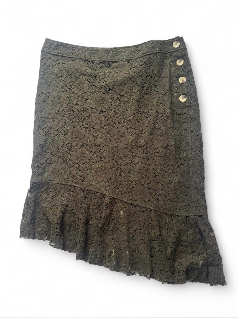 NWT Women’s Plus Size 18 Olive Green Lace Midi Skirt Asymmetrical Hem boho